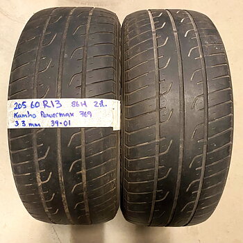 13" BEGAGNADE SOMMARDÄCK | 2 st 205/60 R13 86H Kumho Powermax 769 | * V39-01 | 3|3 mm | G-5