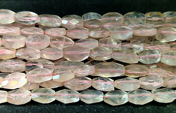 Rosenkvarts Pärlor på Sträng - Fasetterad Oval