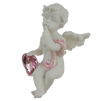  Sittande kantängel ängel gammaldags kerub med rosa "diamant" hjärta shabby chic lantlig stil Gårdsromantik