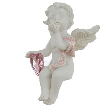  Sittande kantängel ängel gammaldags kerub med rosa "diamant" hjärta shabby chic lantlig stil Grdsromantik