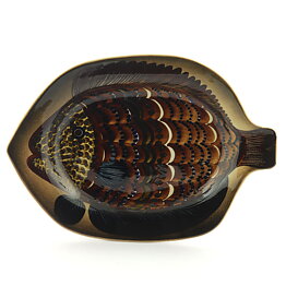 グンヴァル・オリン・グラングヴィスト  茶色の皿  魚模様  33cm  1960年代