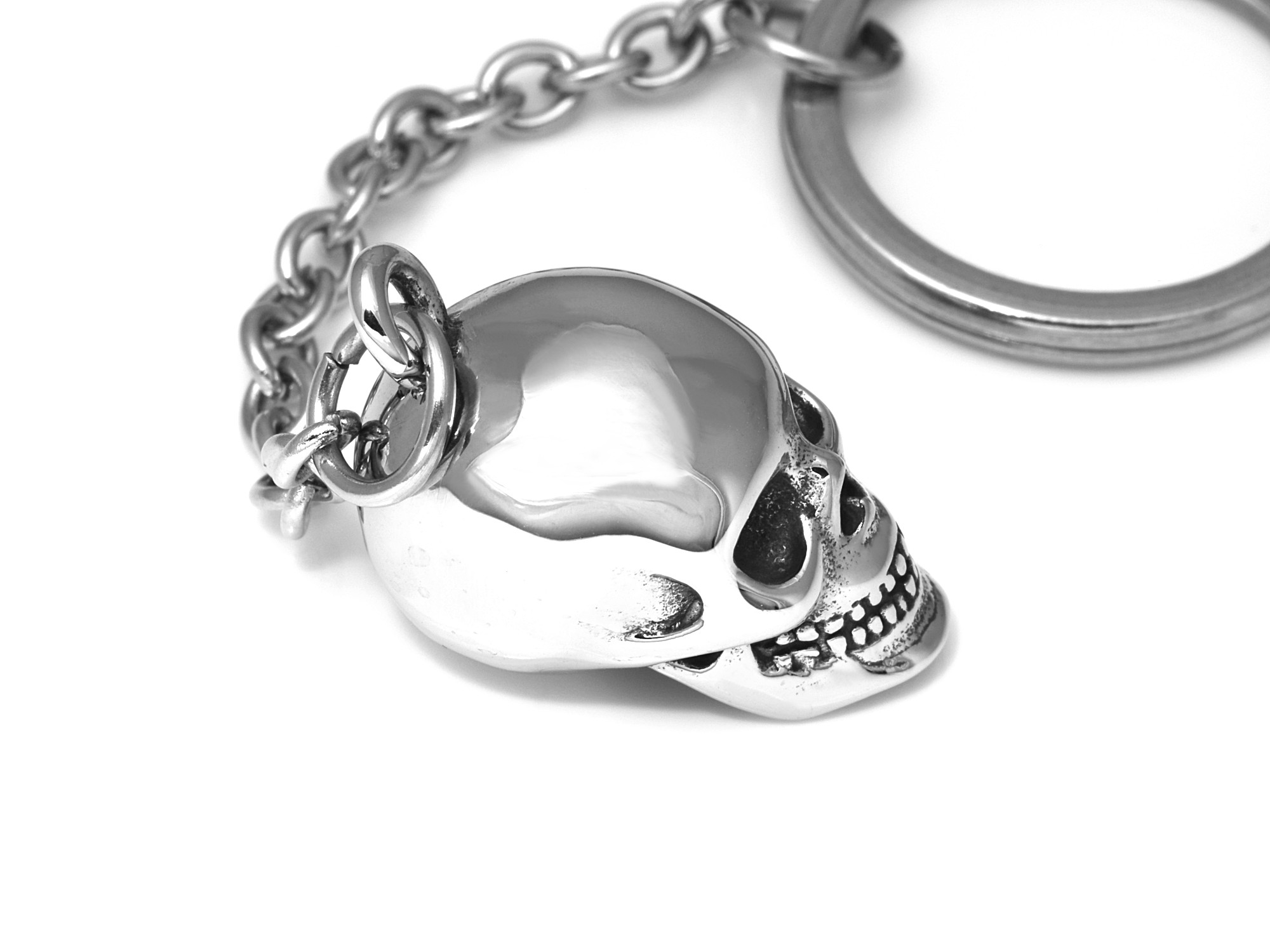 Realistisk Döskalle Nyckelring i Rostfritt Stål, Rock Accessoar, Dödskalle Nyckelhållare - 2