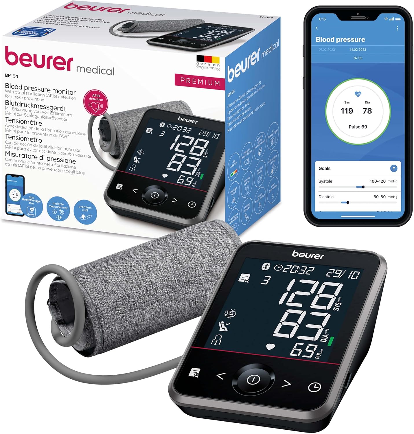 Beurer BM 64 Blodtrycksmätare för överarm Bluetooth® med AFIB