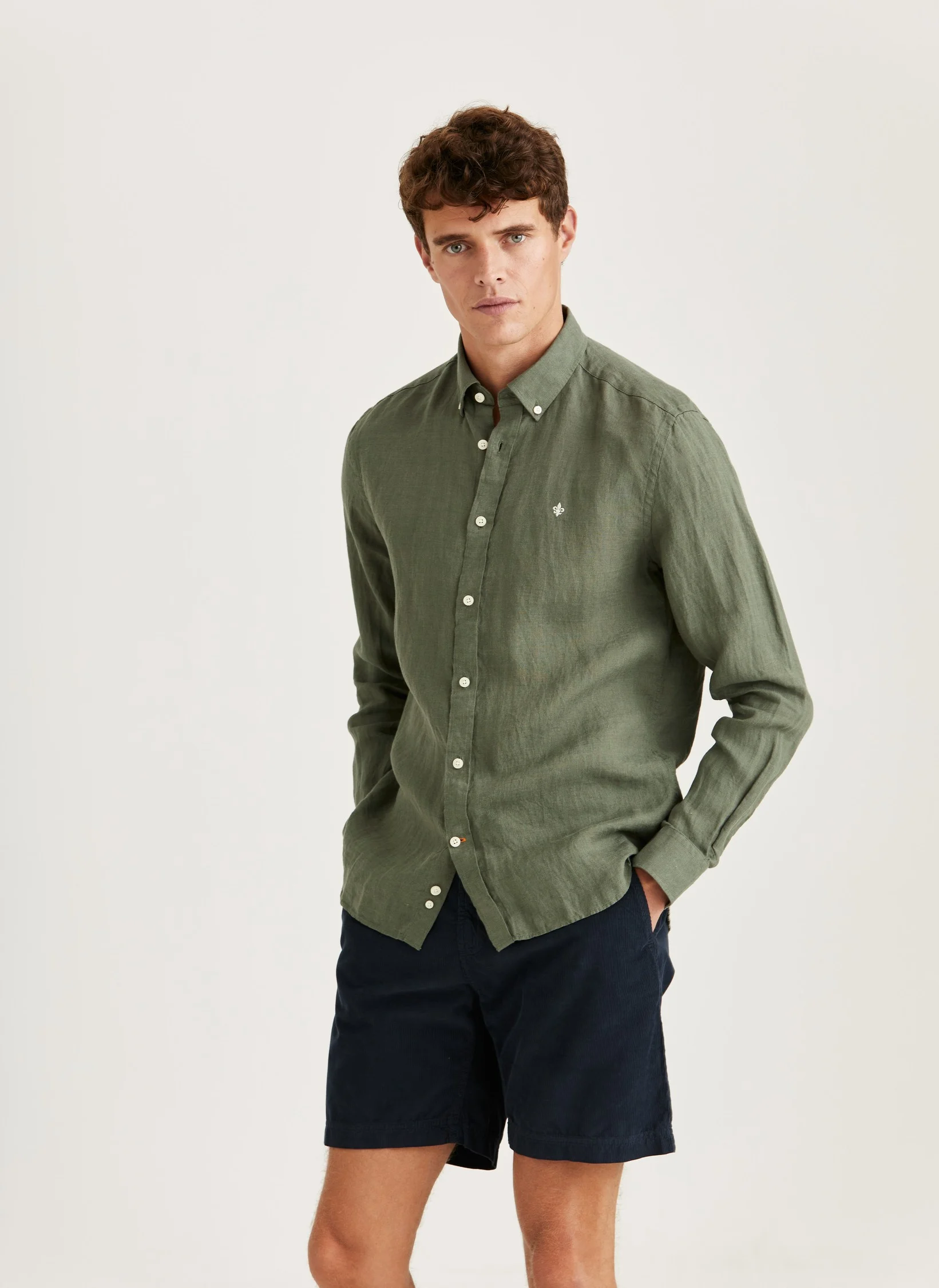 Morris - Douglas Linen Shirt Classic Fit - Olive