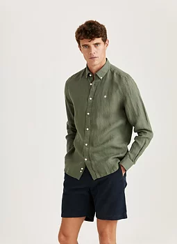 Morris - Douglas Linen Shirt Classic Fit - Olive