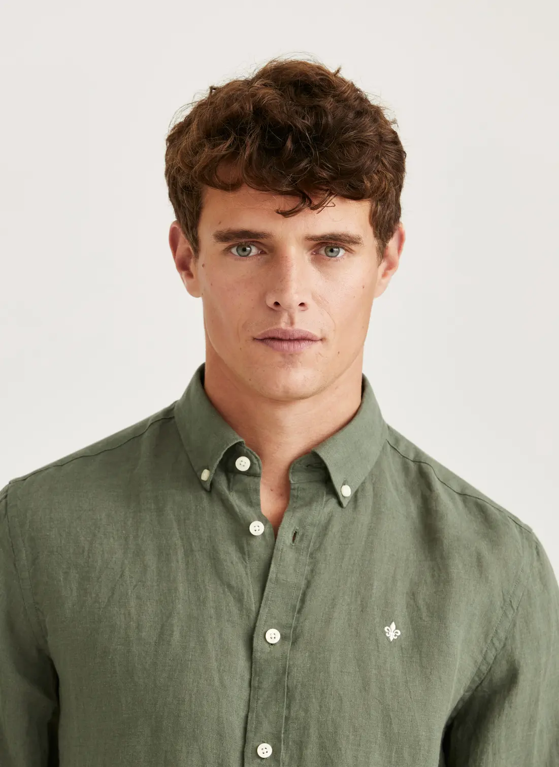 Morris - Douglas Linen Shirt Classic Fit - Olive - 3