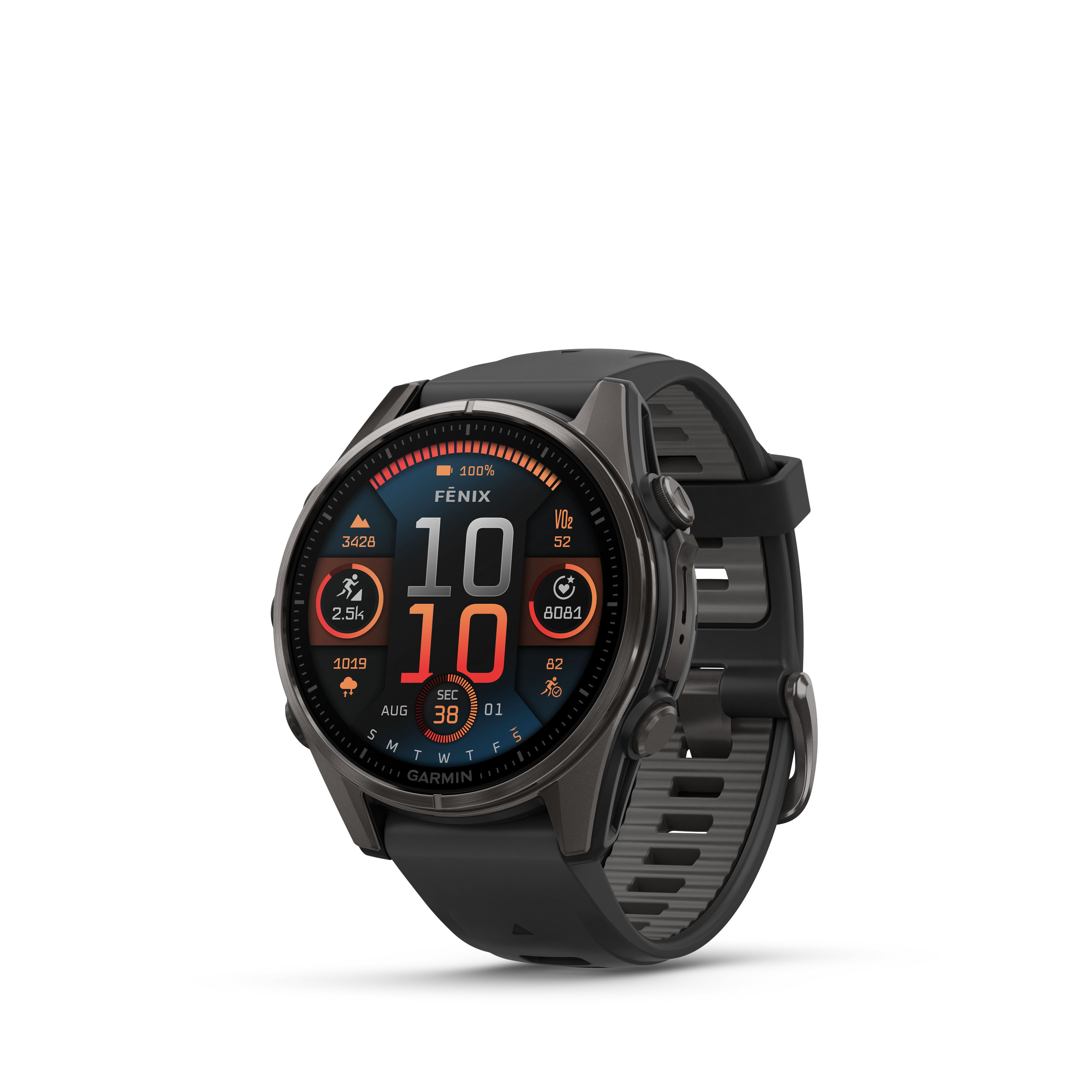 Garmin fēnix® 8-43 mm, AMOLED Sapphire, Gray DLC Titanium with Black/Stone Gray Silicone Strap