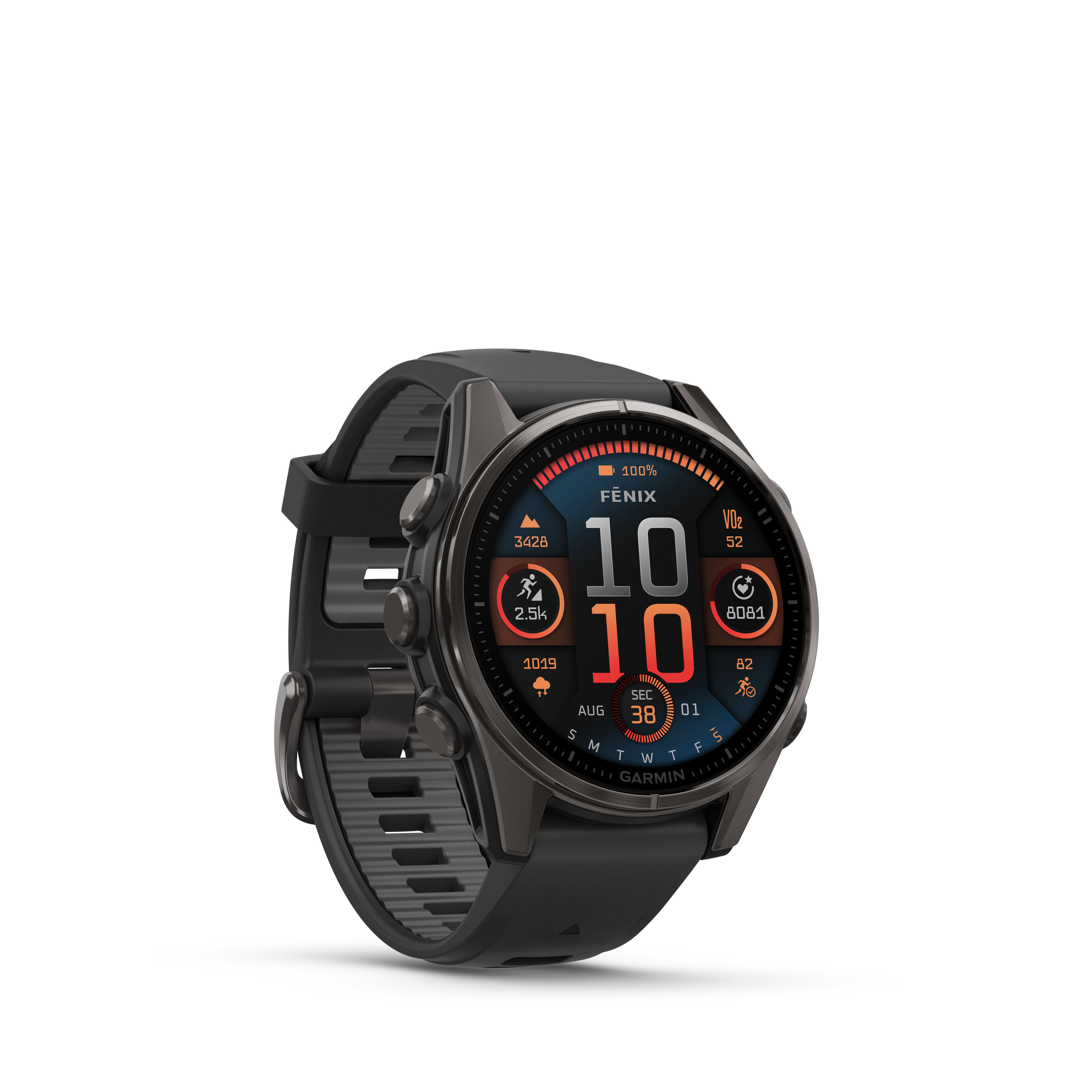 Garmin fēnix® 8-43 mm, AMOLED Sapphire, Gray DLC Titanium with Black/Stone Gray Silicone Strap - 22