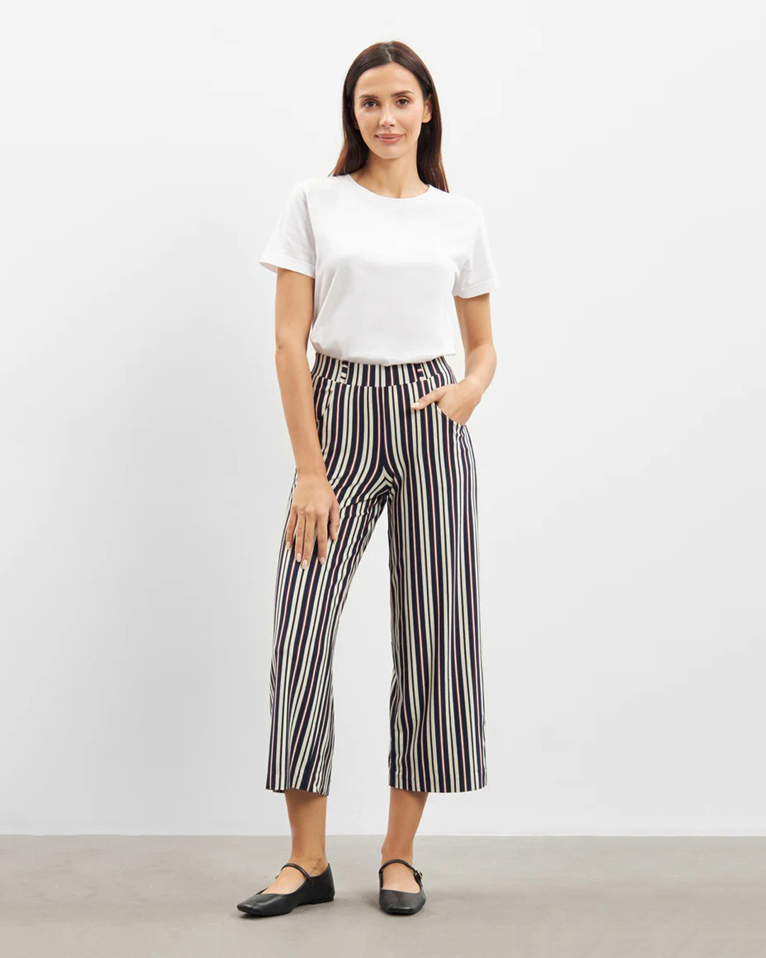 Mirakelbyxa Donna cropped blå/röd/vit randig