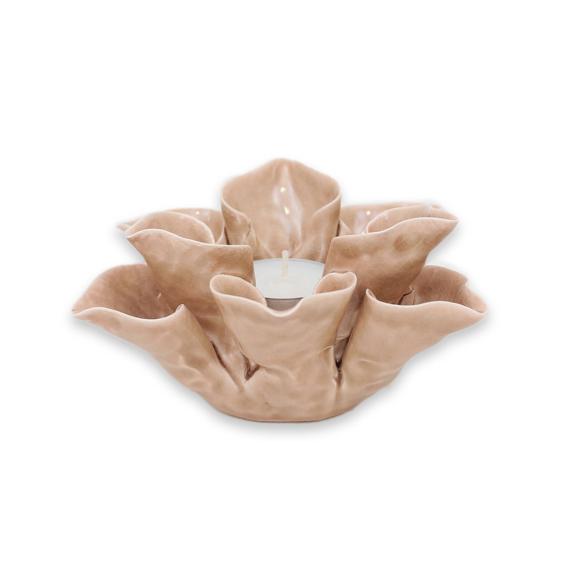 Ljuslykta blomma i beige keramik 13,5 cm - 3