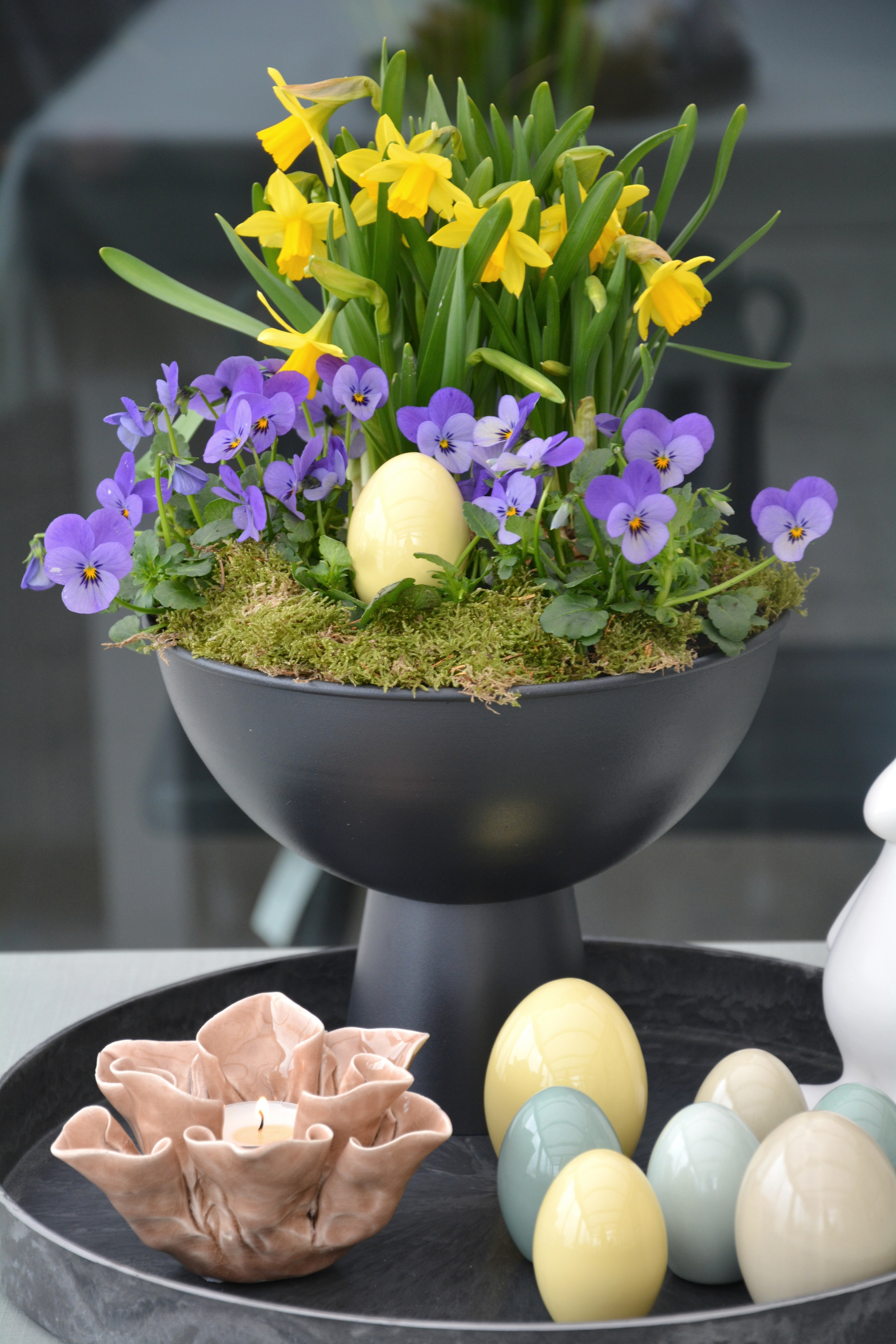 Ljuslykta blomma i beige keramik 13,5 cm - 4