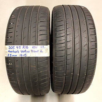 16" BEGAGNADE SOMMARDÄCK | 2 st 205/45 R16 83V Hankook Ventus Prime 2 | V17-15 | 5|5 mm | T-4