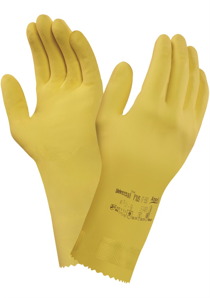 Flergångshandske Latex Flossad Gul