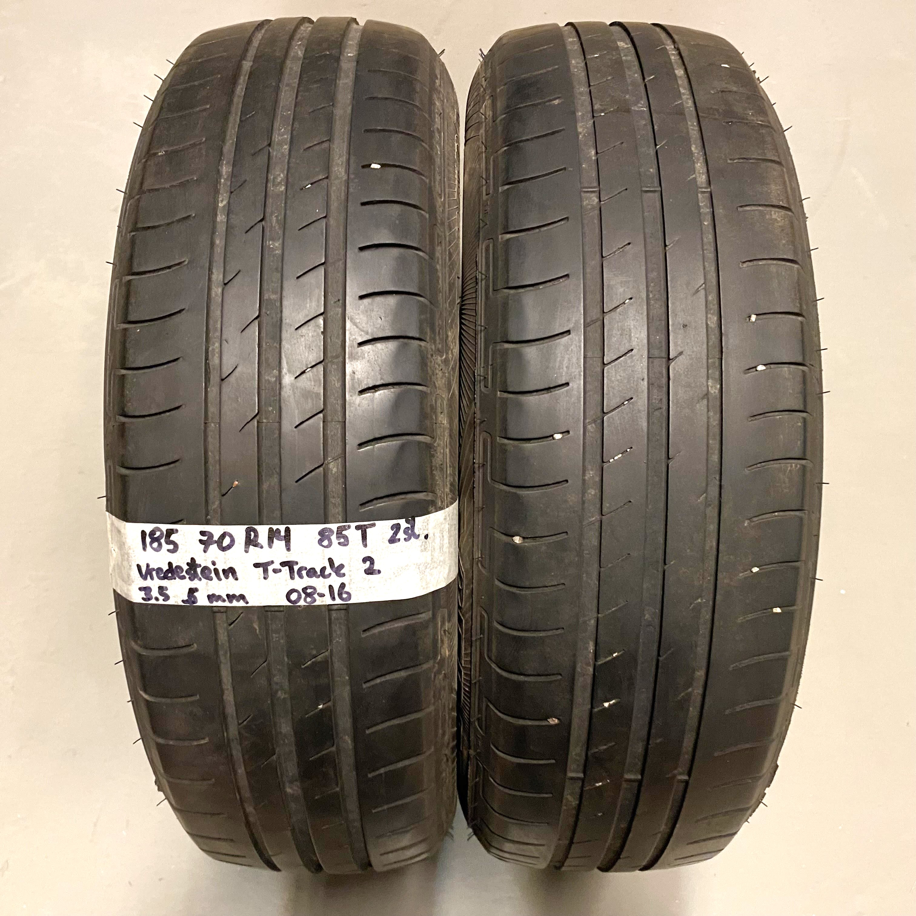 14" BEGAGNADE SOMMARDÄCK | 2 st 185/70 R14 85T Vredestein T-Track 2 | V08-16 | 3.5|5 mm | T-4