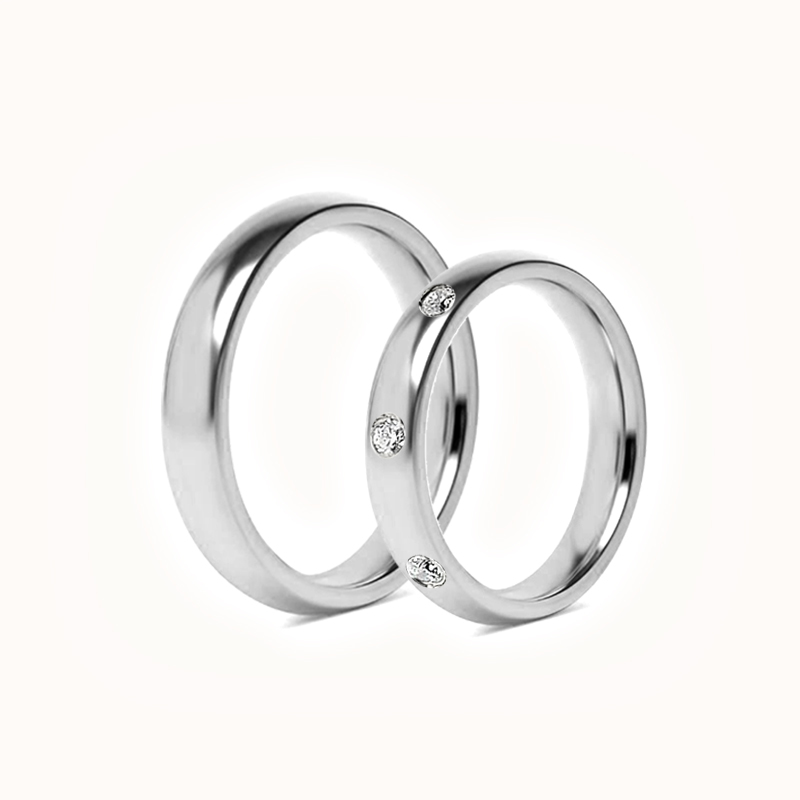 Sæt med forlovelsesringe - 1 stålring 1 ring med 3 zirkoner 4mm & 3mm