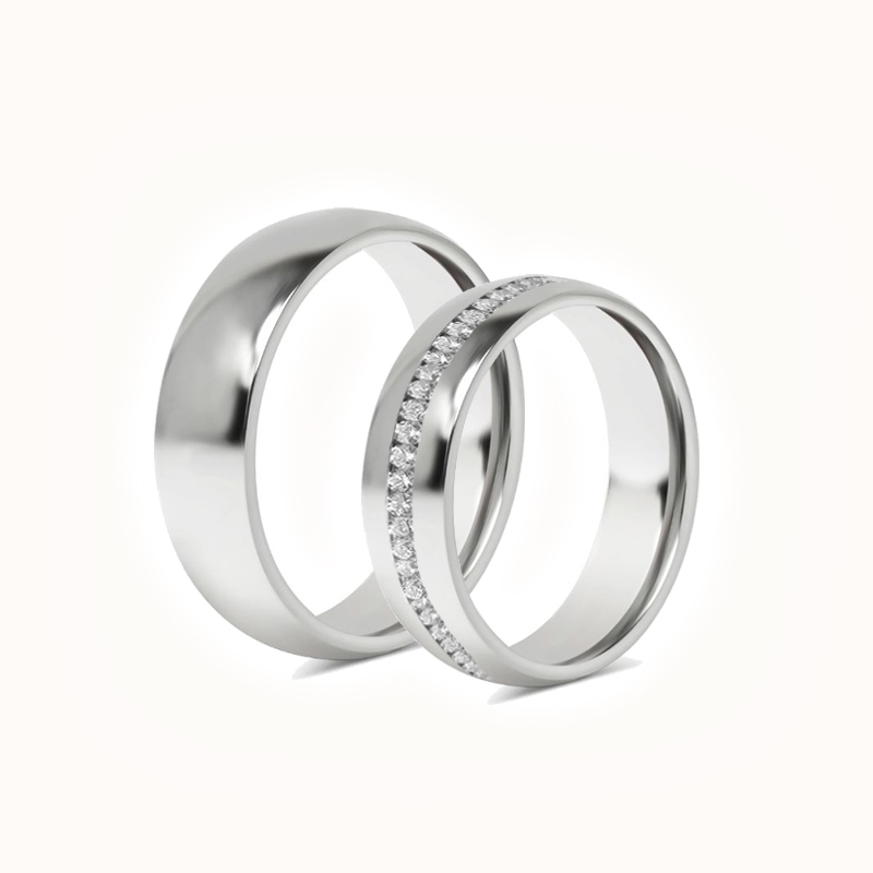 Sæt med forlovelsesringe - 1 stålring 1 Forlovelsesring 6mm