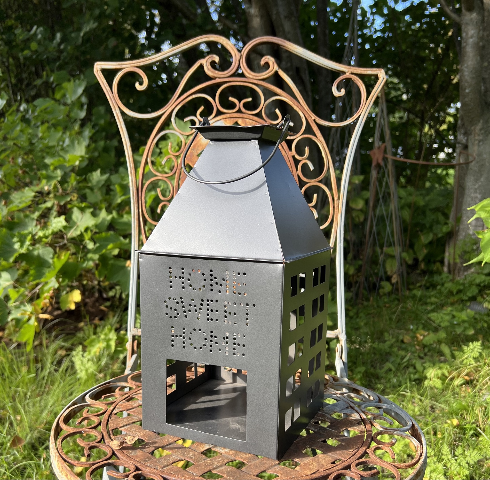 Stort ljushus huslykta zinkgrå HOME SWEET HOME shabby chic lantlig stil