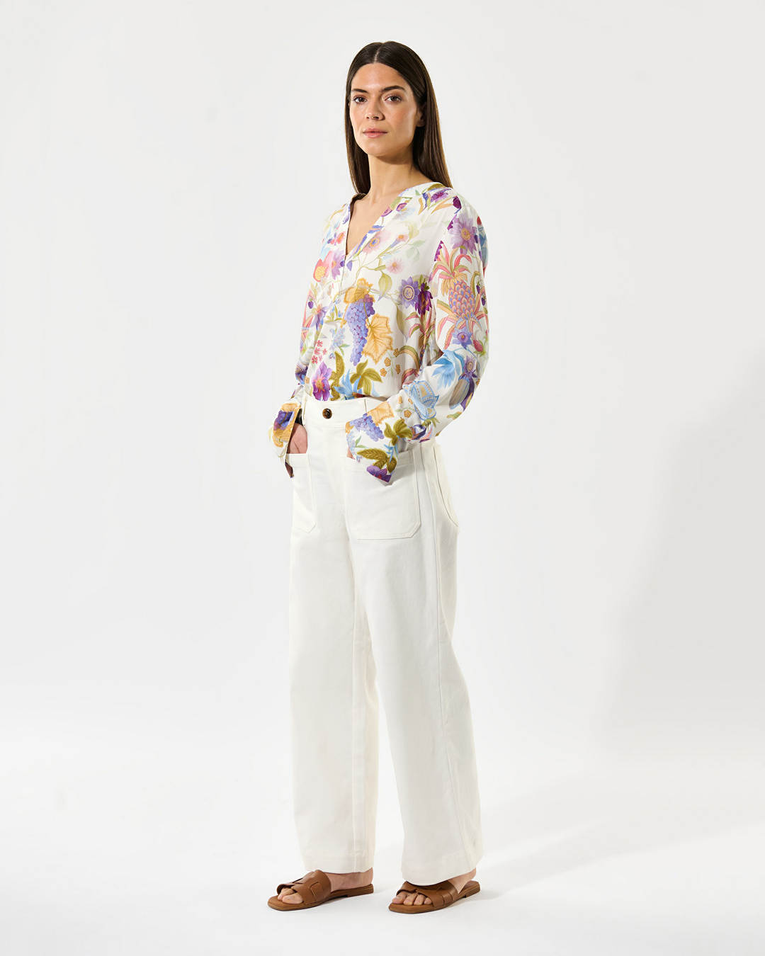 Blus Jennifer v-ringad blommig lila/blå/grön - 4