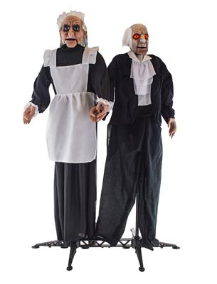 Läskig Maid och Butler med ljus och ljud (135 cm) 