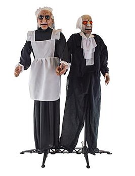 Läskig Maid och Butler med ljus och ljud (135 cm) 