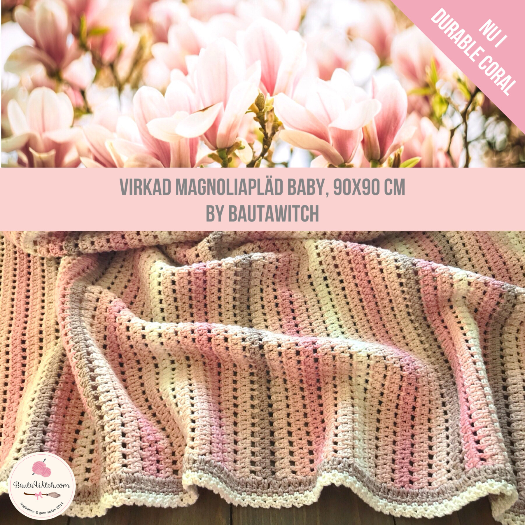 Magnoliapläd 90x90 cm (16 nystan)