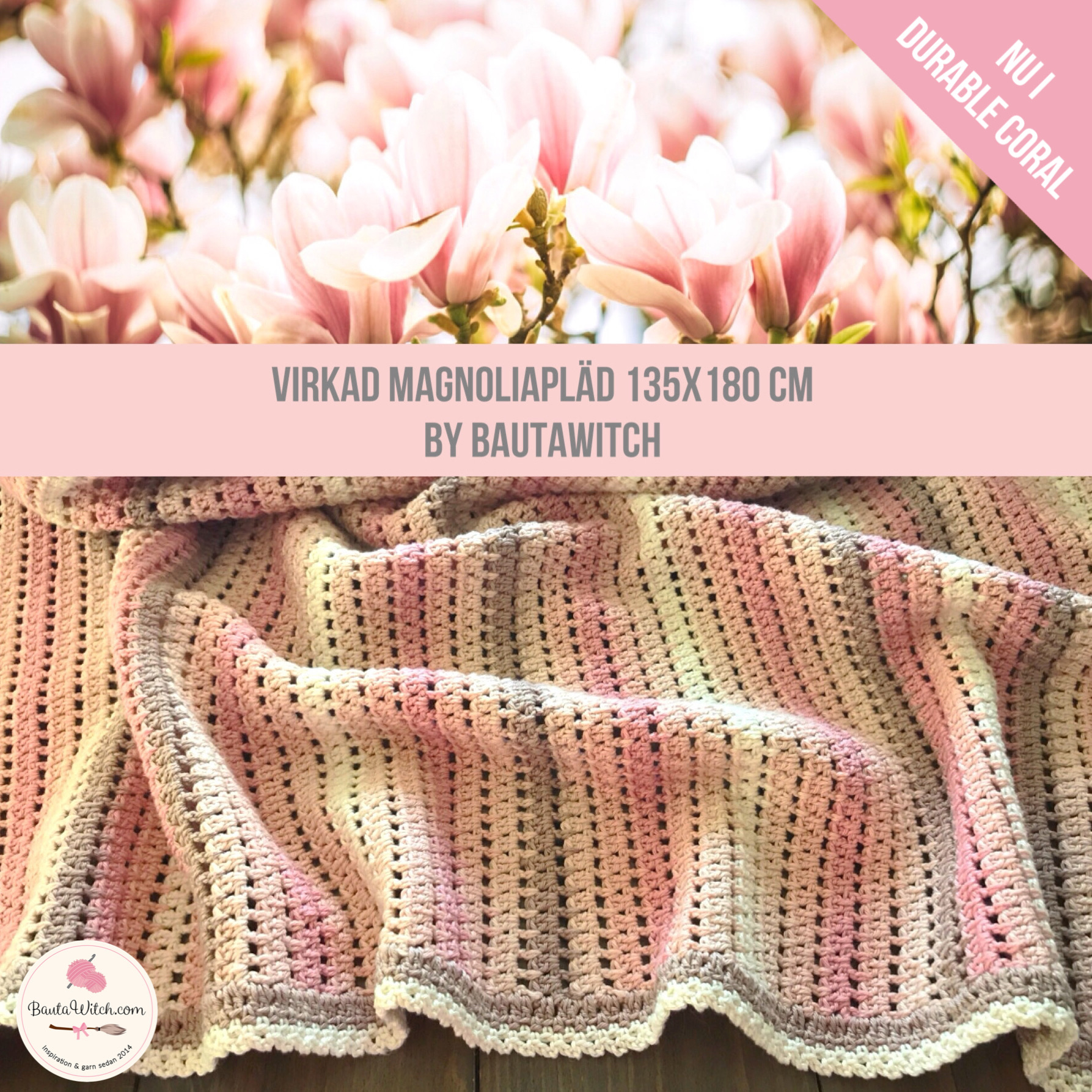 Magnoliapläd 135x180 cm (44 nystan)