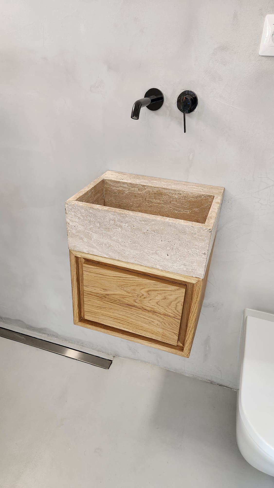 Travertin-Waschbecken mit Waschtischunterschrank - 3