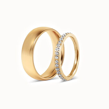 Set med Förlovningsringar - 1 Ring i guld & 1 Alliansring - 6 & 3 mm