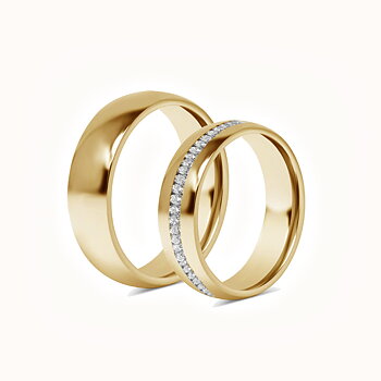 Sett med forlovelsesringer - 1 gullring og 1 Forlovelsesring - 6 mm