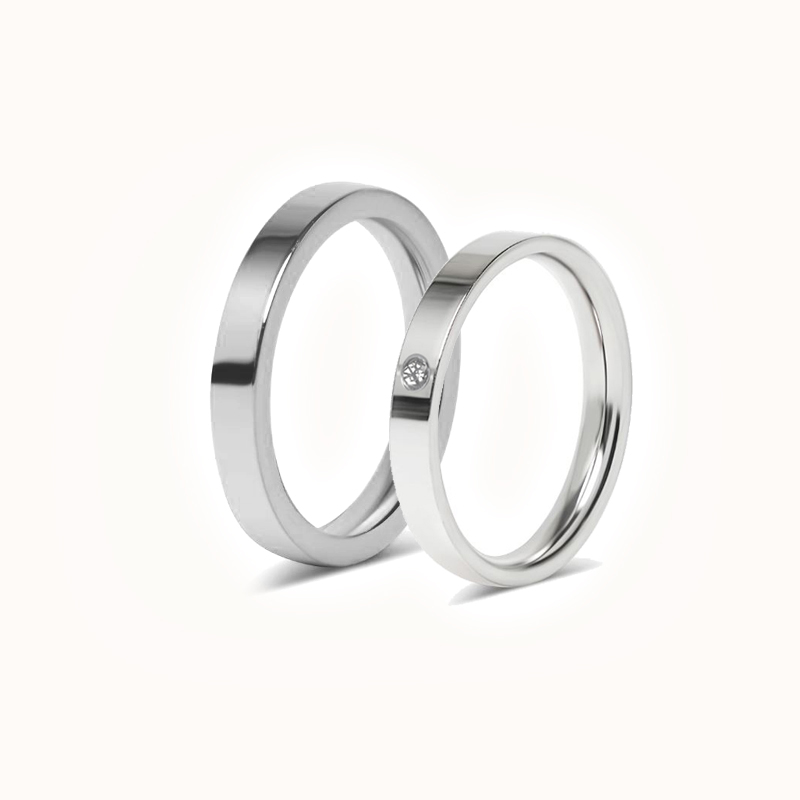 Sæt med forlovelsesringe - 1 stålring & 1 ring med sten - 3 mm