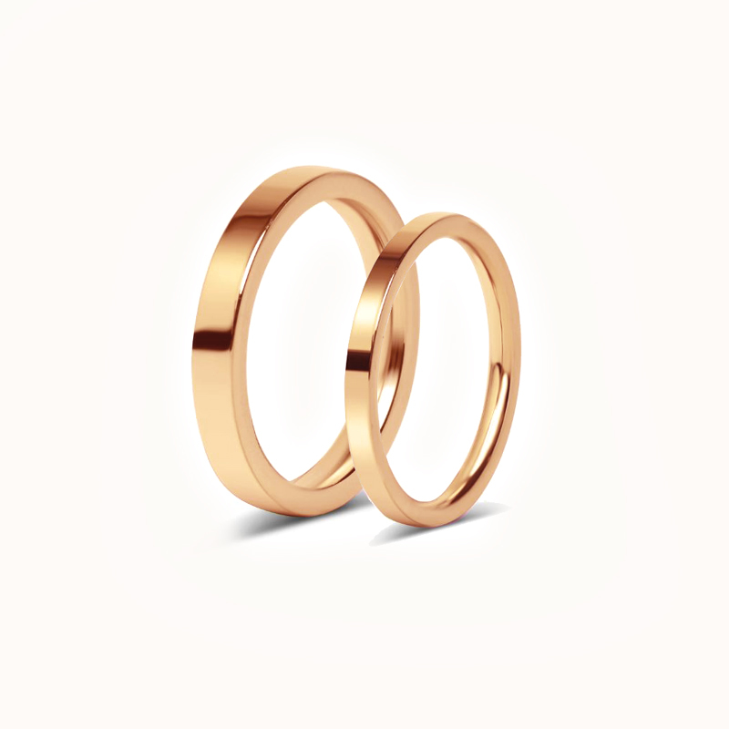 Sæt med forlovelsesringe - 2 lige ringe i rosaguld - 3 mm & 2 mm