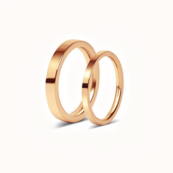 Sett med forlovelsesringer - 2 rette ringer i roségull - 3mm & 2mm