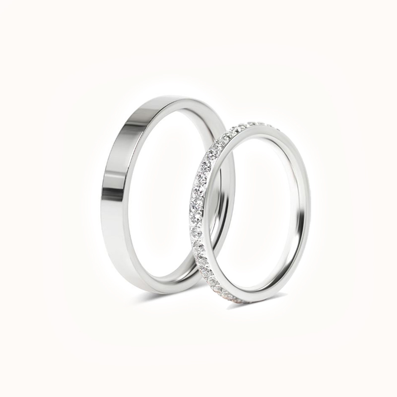 Sæt med forlovelsesringe - 1 lige stålring og 1 Forlovelsesring - 3 mm og 2 mm