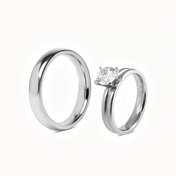 Sett med forlovelsesringer - 1 stålring og 1 ring med stein - 4 mm