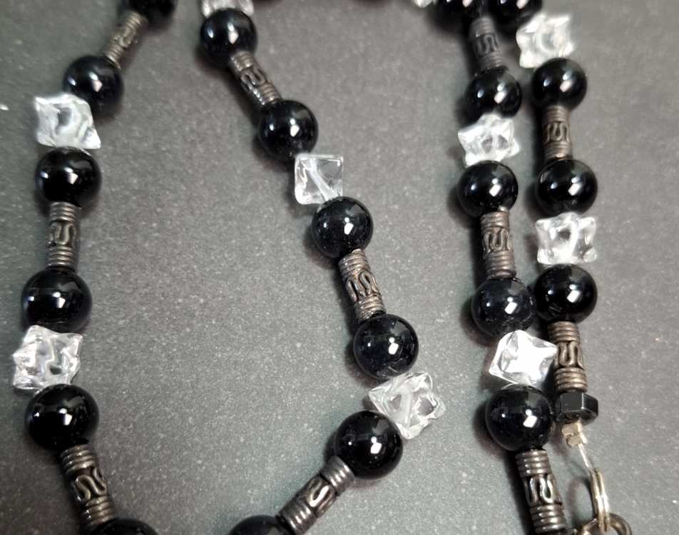 Svart Onyx med Bergkristall Merkabas halsband - 2