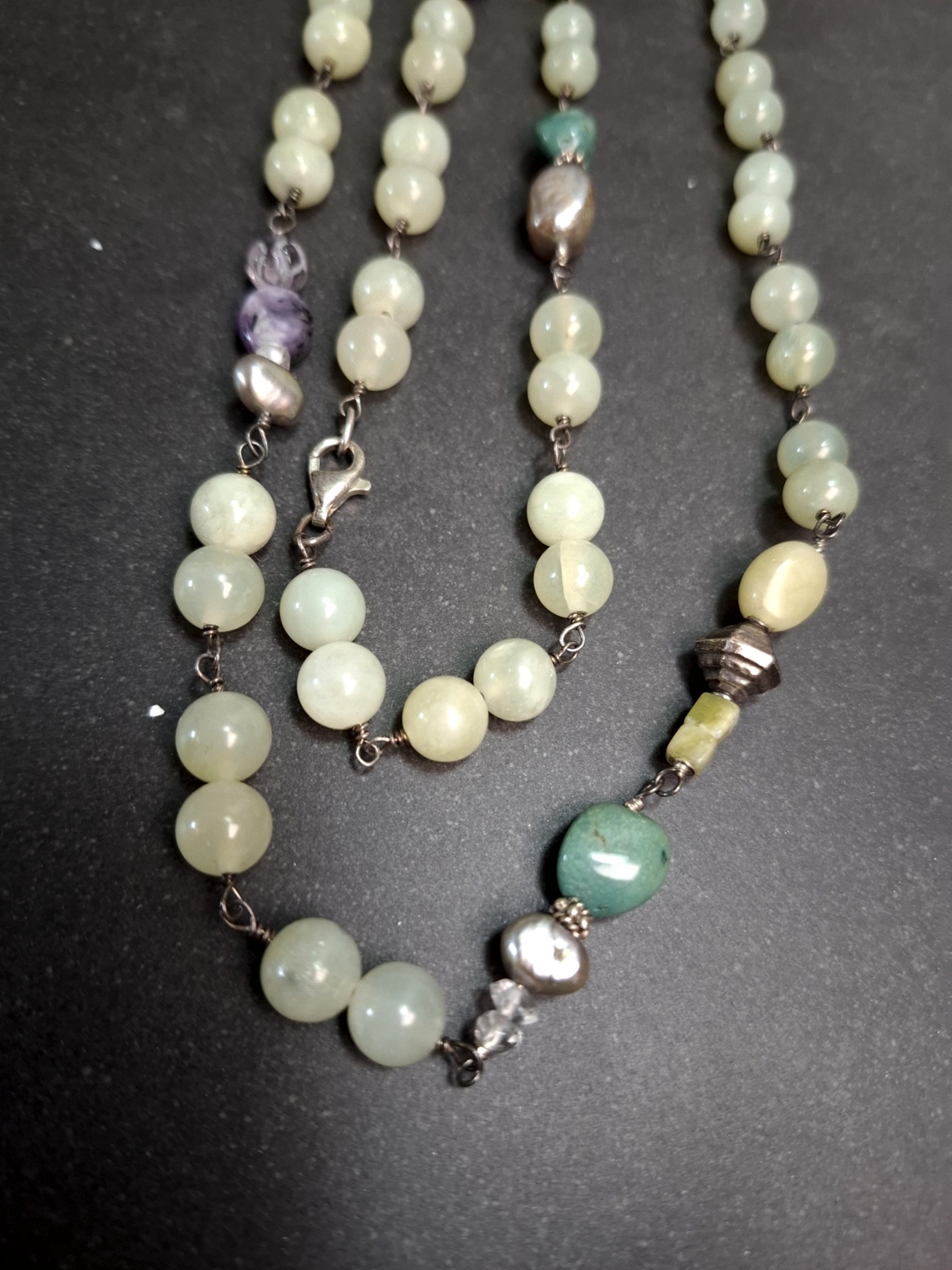 Jade med mixad pärlor halsband - 2