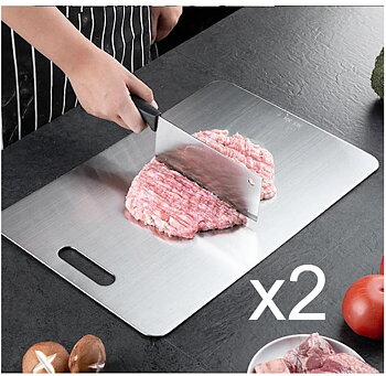 2 x Titanskärbrädor, rostfritt stål skärbräda, dubbelsidig titan för att skära kött, skärbräda för frukt, 34x23cm