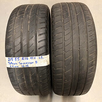 16" BEGAGNADE SOMMARDÄCK | 2 st 215/55 R16 93V Tyfoon Successor 5 | V16-15 | 4|4 mm | H-5