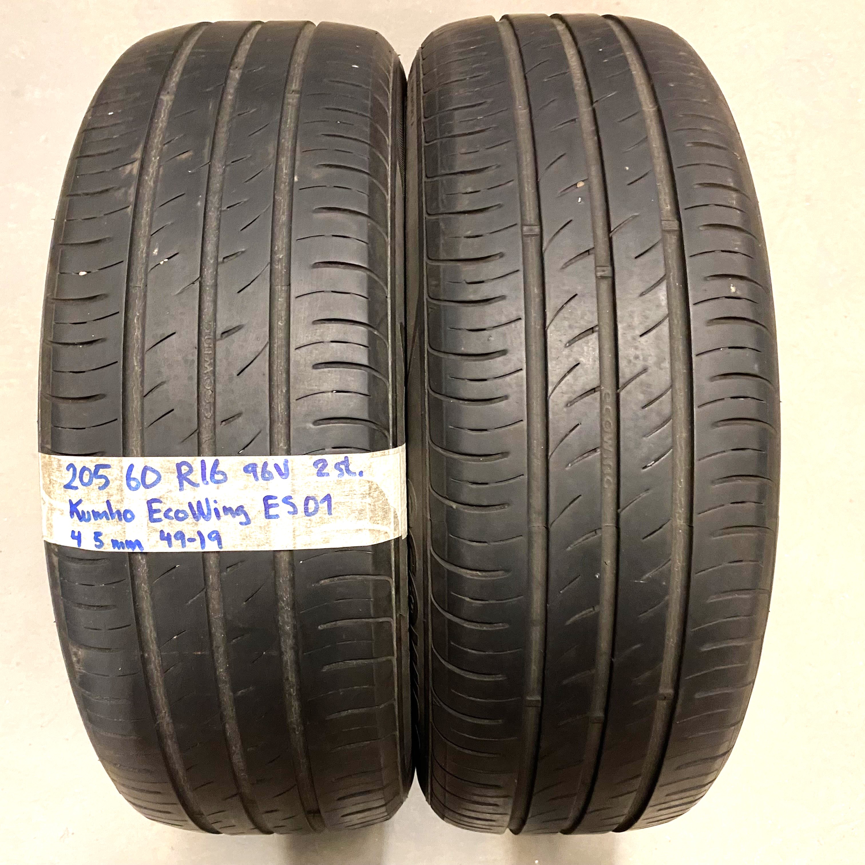 16" BEGAGNADE SOMMARDÄCK | 2 st 205/60 R16 96V Kumho EcoWing ES01 | V49-19 | 4|5 mm | H-5