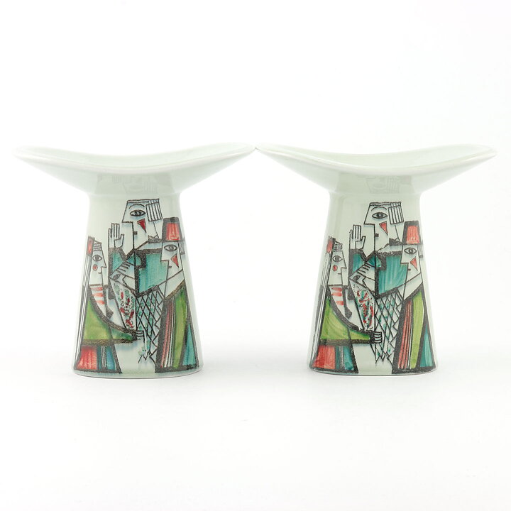 Carl-Harry Stålhane (Polka 1953) Two Candleholders with People Decor 12 cm
