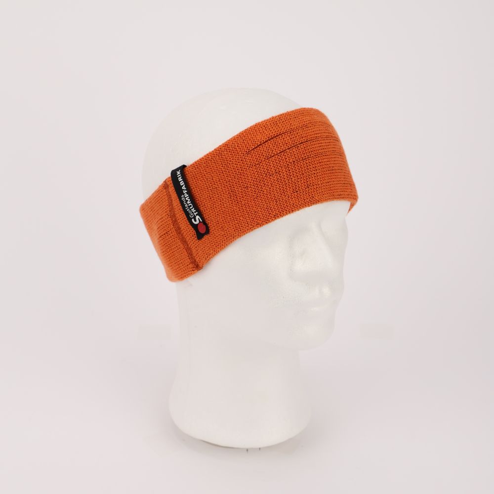 Stickat pannband av merinoull i färgen orange