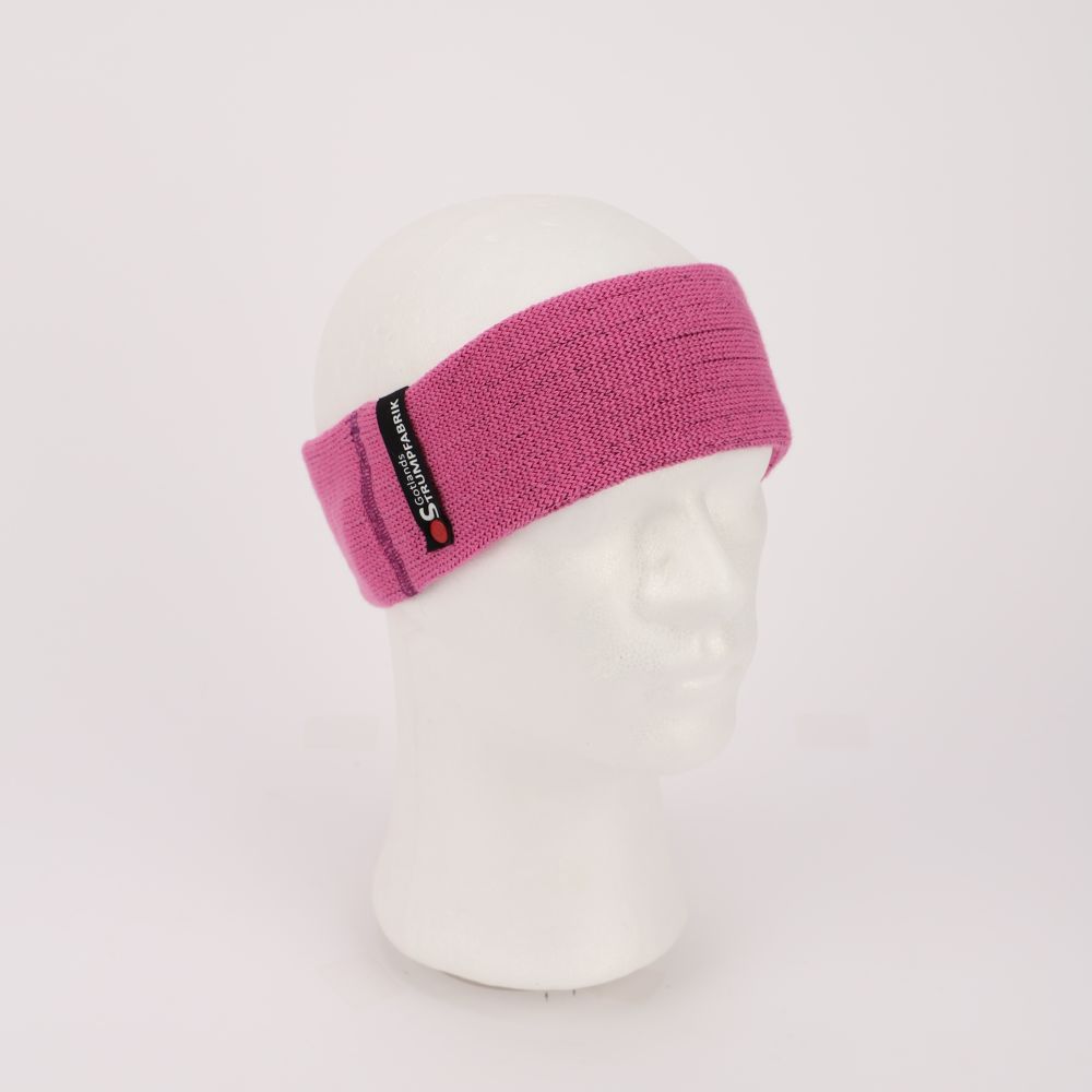Stickat pannband av merinoull i färgen rosa