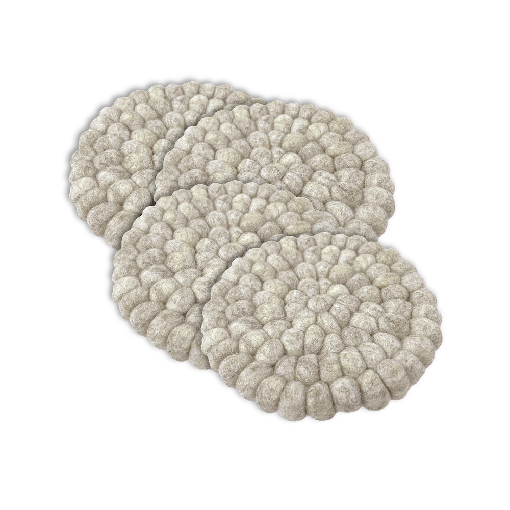 Wooldesign underlägg av ullbollar, 4-pack, beige