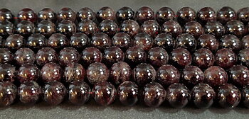 Röd Granat Pärlor på Sträng - Rund - 10mm