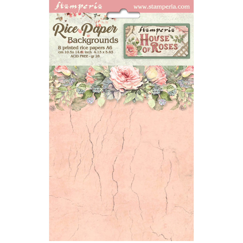 Selection 8 Rice paper A6 backgrounds - House of Roses 