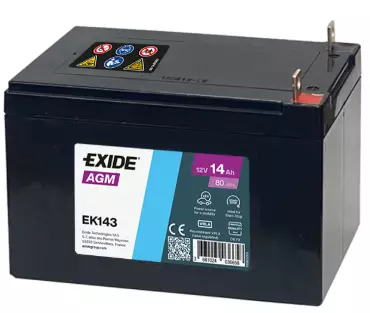 Exide Agm 12v 14Ah EK143 80A En 150x100x100 + - Auxiliary