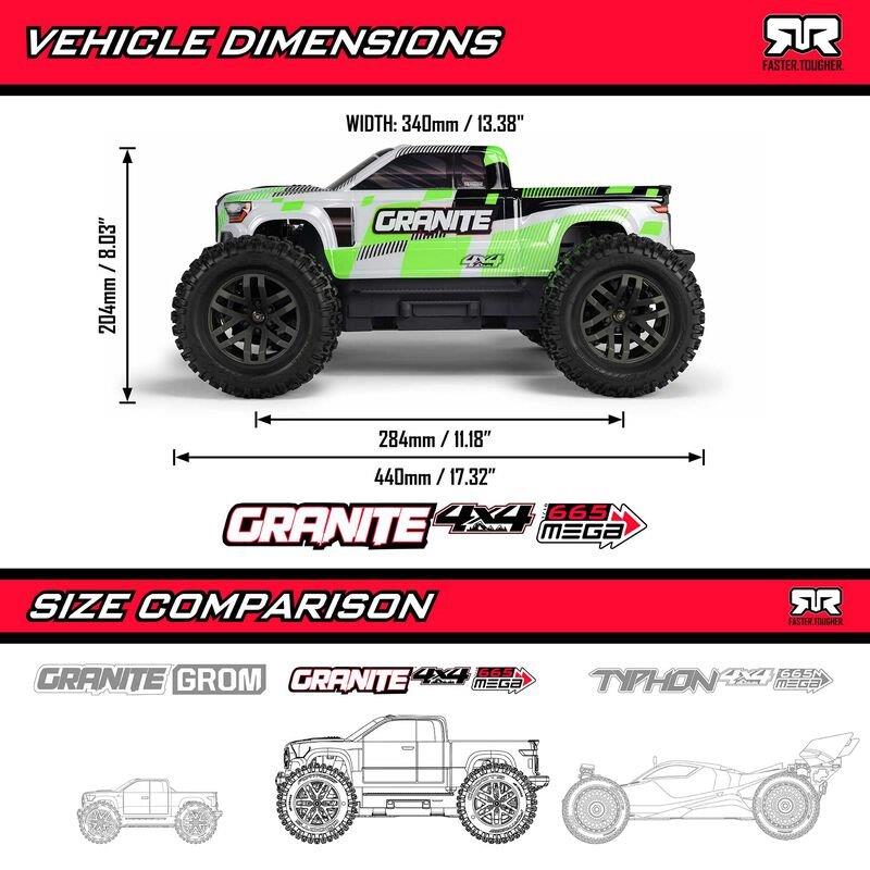 ARRMA 1/10 GRANITE MEGA 665 4X4 RTR Brushed Monster Truck, Blue - 25