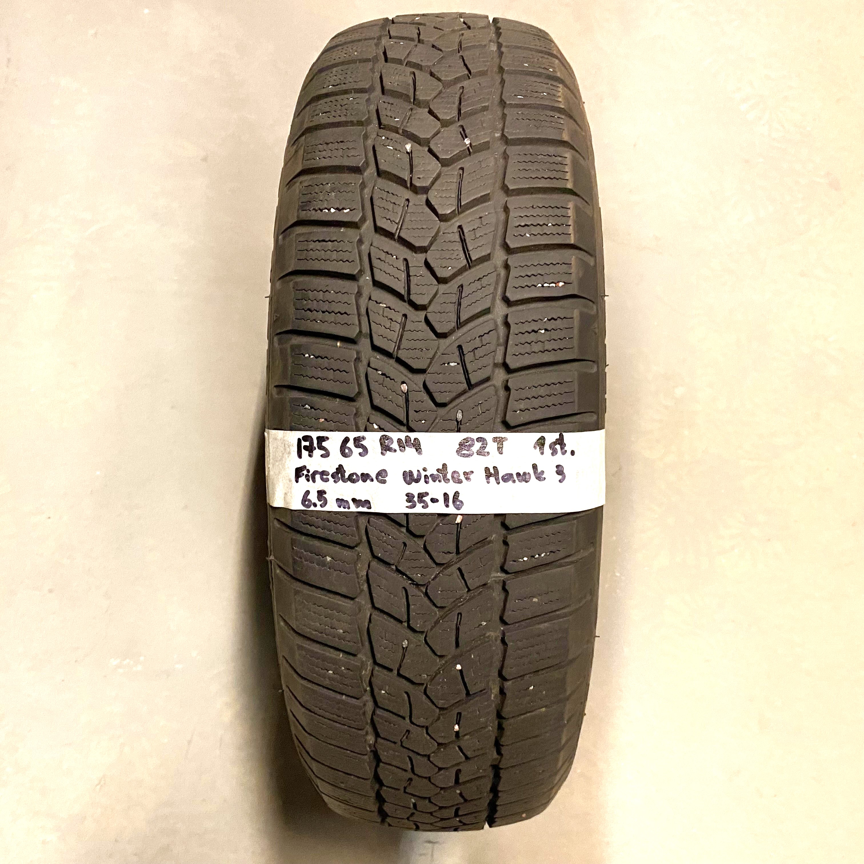 14" BEGAGNAT VINTERDÄCK M+S | 1 st 175/65 R14 82T Firestone Winter Hawk 3 | V35-16 | 6.5 mm | C-4