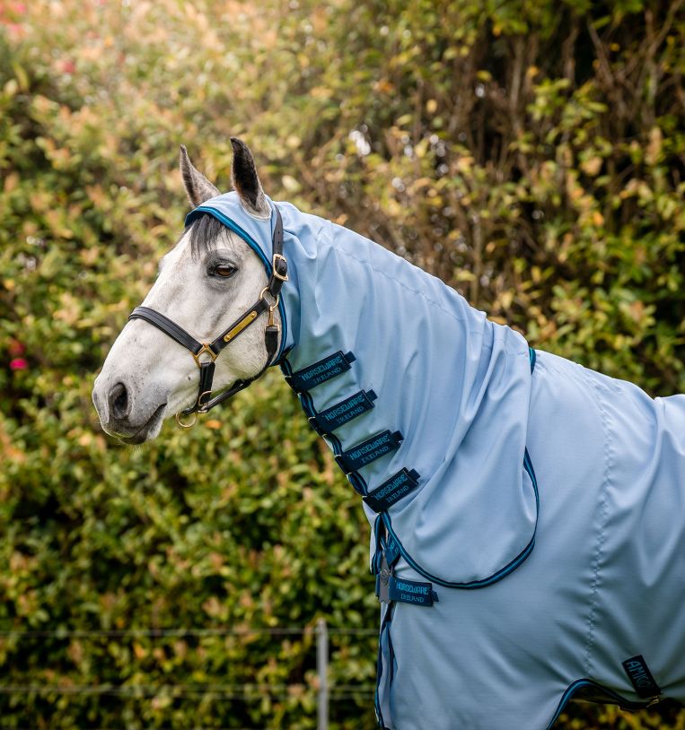 Horseware Amigo Ripstop Hoody Fly Sheet - Azure Blue/Navy & Electric Blue - UV protection