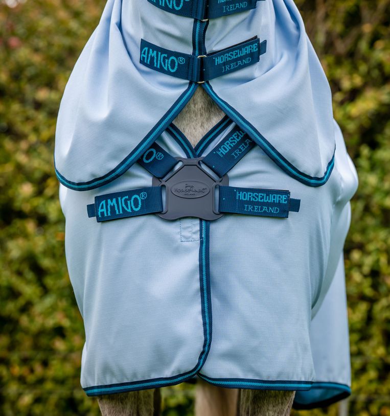 Horseware Amigo Ripstop Hoody Fly Sheet - Azure Blue/Navy & Electric Blue - Insect protection